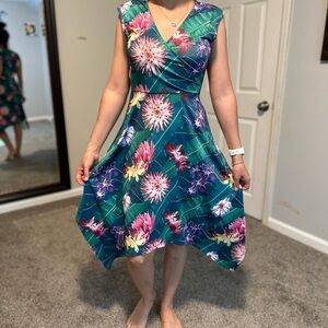 Pink and White Asymmetrical Sundress V-Neck Sleeveless